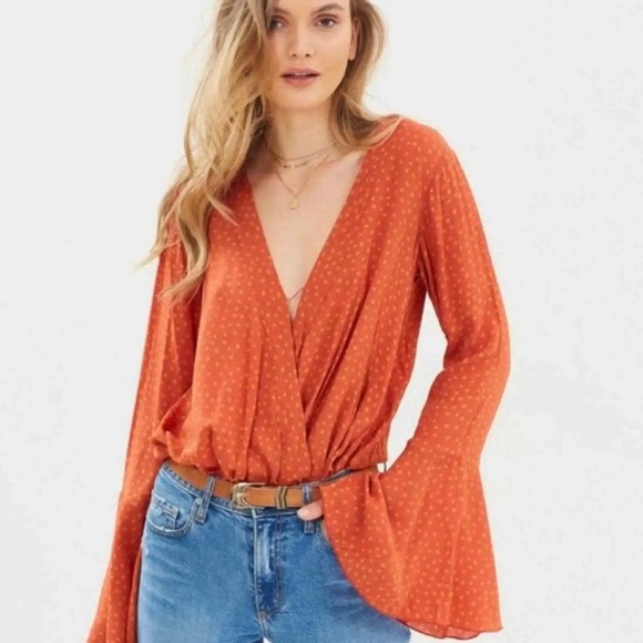 Free People Makin' Waves Bodysuit Polka Dot Terra Cotta - Picture 2 of 11